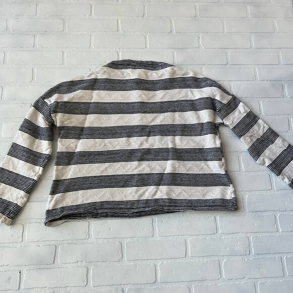 Anthropologie Eri + Ali Crop Stripe Cotton/Spandex Knit Long Sleeve Top-sz L - Picture 3 of 6